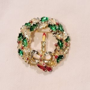 🎄 Vintage Christmas Wreath with Candle & Bow